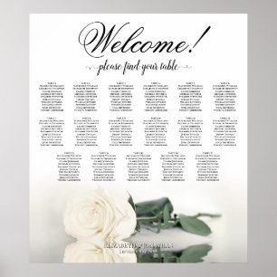 Elegante witte Rose 17 tafel bruiloft zitgrafiek Poster