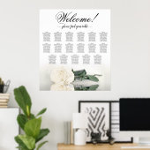 Elegante witte Rose 17 tafel bruiloft zitgrafiek Poster (Thuiskantoor)