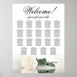 Elegante witte Rose 19 tafel bruiloft zitgrafiek Poster