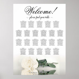 Elegante witte Rose 22 tafel bruiloft zitgrafiek Poster