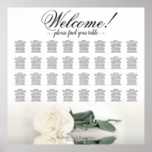 Elegante witte Rose 32 tafel bruiloft zitgrafiek Poster