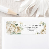 Elegante Witte Rose Bloemen gouden groen bruiloft Etiket (Insitu)