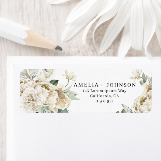 Elegante Witte Rose Bloemen gouden groen bruiloft Etiket (Insitu)