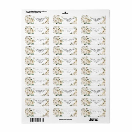 Elegante Witte Rose Bloemen gouden groen bruiloft Etiket (Full Sheet)