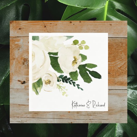 Elegante witte Rose gepersonaliseerde cocktail Servet