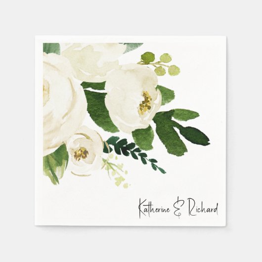 Elegante witte Rose gepersonaliseerde cocktail Servet (Voorkant)