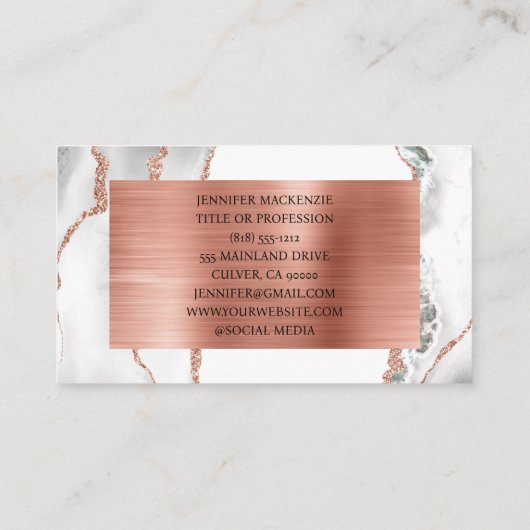 Elegante Witte Rose Gold Agaat Luxe Visitekaartje (Achterkant)
