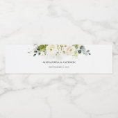 Elegante Witte Rose & Gouden Bruiloft Waterfles Etiket (Enkel label)