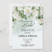 Elegante Witte Rose Groene Bruids Brunch Uitnodigi Kaart (Voorkant)