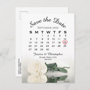 Elegante Witte Rose Trouwkalender Save the Date Aankondigingskaart