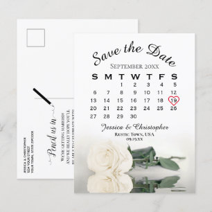 Elegante Witte Rose Trouwkalender Save the Date Aankondigingskaart