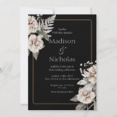 Elegante Witte Rose Zwart Bruiloft uitnodiging (Voorkant)