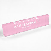 Elegante witte & roze aangepaste naam Bureaunaambo Naambordje