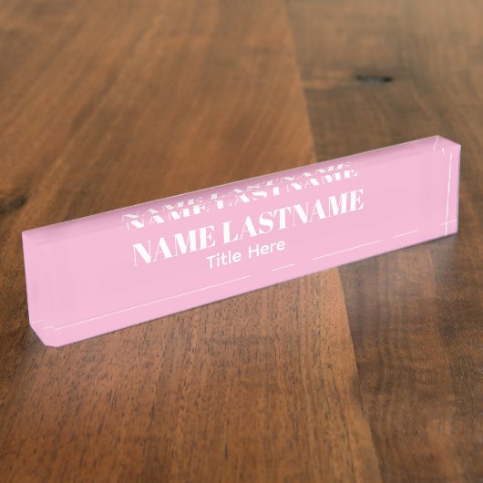 Elegante witte & roze aangepaste naam Bureaunaambo Naambordje (Zijkant)
