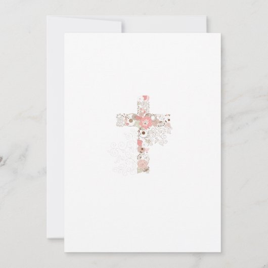 Elegante witte roze bevestiging bloemenkruisje naa kaart (Achterkant)