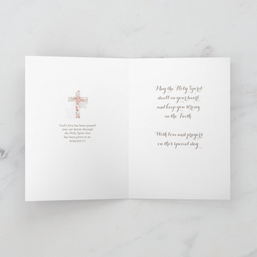 Elegante witte roze bevestiging bloemenkruisje naa kaart (Binnen)