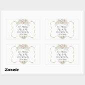 Elegante witte roze bloemen gouden lijst bruiloft rechthoekige sticker (Vel)