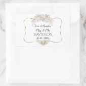 Elegante witte roze bloemen gouden lijst bruiloft rechthoekige sticker (Tas)