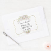 Elegante witte roze bloemen gouden lijst bruiloft rechthoekige sticker (Envelop)