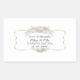 Elegante witte roze bloemen gouden lijst bruiloft rechthoekige sticker