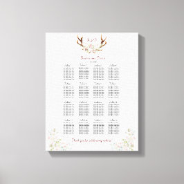 Elegante witte roze bloemen herten gezetkaart canvas afdruk