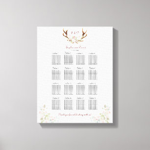Elegante witte roze bloemen herten gezetkaart canvas afdruk