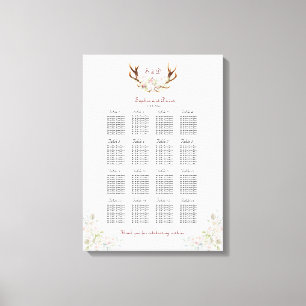 Elegante witte roze bloemen hertenstoelen zitplaat canvas afdruk