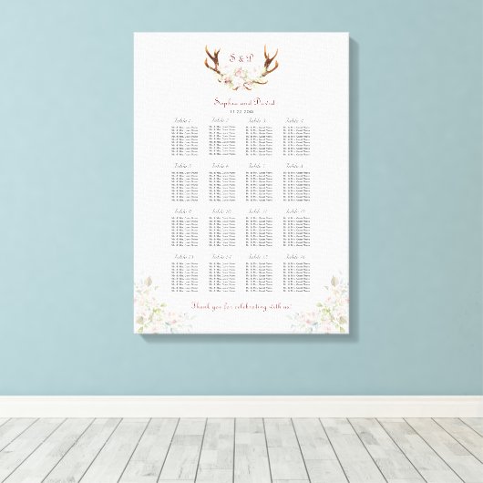 Elegante witte roze bloemen hertenstoelen zitplaat canvas afdruk (Insitu (Houten vloer))