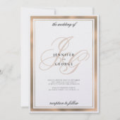 Elegante witte roze gouden monogram initiaal trouw kaart (Voorkant)