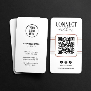 Elegante witte roze gouden QR-code om contact met Visitekaartje