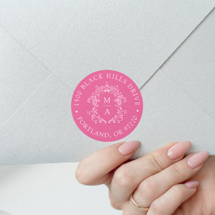Elegante Witte Roze Huwelijksretouradres Ronde Sticker