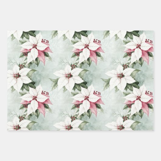 Elegante witte roze kerstpuntjes inpakpapier vel (Voorkant 2)