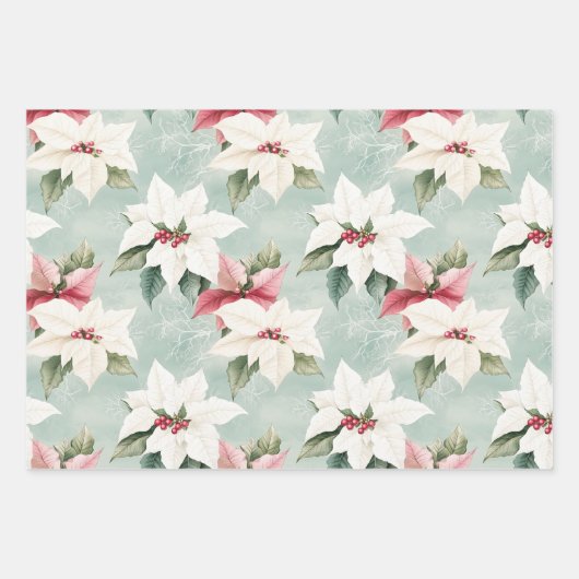 Elegante witte roze kerstpuntjes inpakpapier vel (Voorkant)