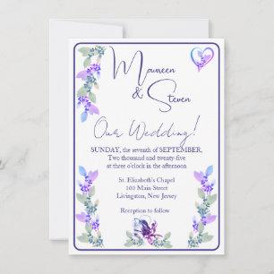 Elegante witte, roze & lavendel tinten bloemenbrui kaart