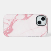 Elegante witte roze marmeren textuur iPhone 15 case (Achterkant horizontaal)