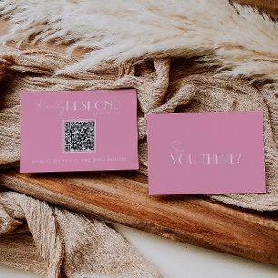 Elegante witte roze minimalistische QR-code-huweli RSVP Kaartje