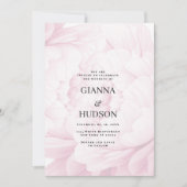 Elegante witte roze pioen waterverf bloemenbruilof kaart (Voorkant)