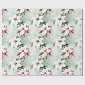 Elegante witte roze poinsettias kerst cadeaupapier (Vlak)