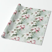 Elegante witte roze poinsettias kerst cadeaupapier (Uitgerold)