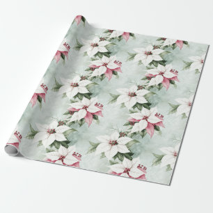 Elegante witte roze poinsettias kerst cadeaupapier