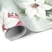 Elegante witte roze poinsettias kerst cadeaupapier (Rol Hoek)