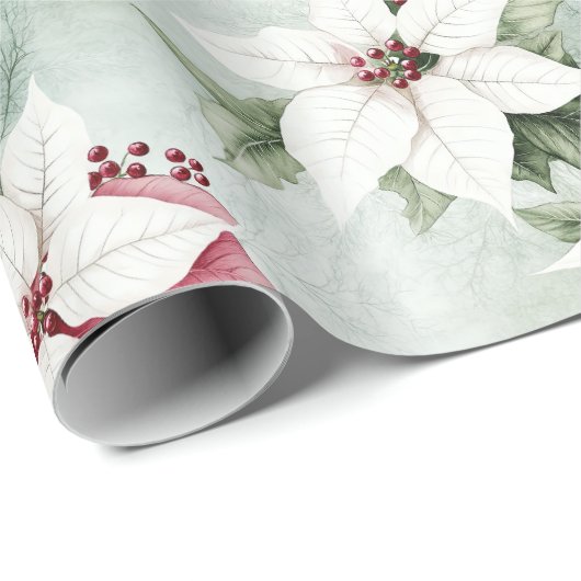 Elegante witte roze poinsettias kerst cadeaupapier (Rol Hoek)