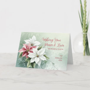 Elegante witte roze poinsettias kerst feestdagen kaart