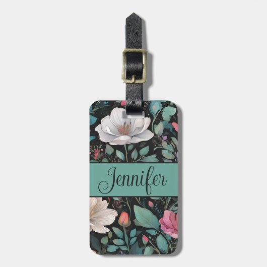 Elegante witte roze roos gepersonaliseerd bagagelabel (Voorkant verticaal)