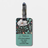 Elegante witte roze roos gepersonaliseerd bagagelabel (Achterkant verticaal)
