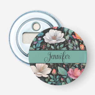 Elegante witte roze roos gepersonaliseerd button flesopener
