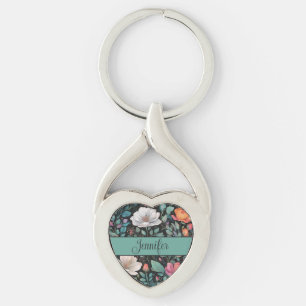 Elegante witte roze roos gepersonaliseerd sleutelhanger
