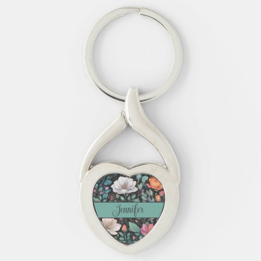 Elegante witte roze roos gepersonaliseerd sleutelhanger (Voorkant)