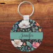 Elegante witte roze roos gepersonaliseerd sleutelhanger (Achterkant)
