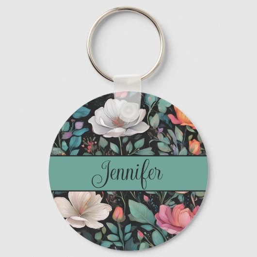 Elegante witte roze roos gepersonaliseerd sleutelhanger (Achterkant)